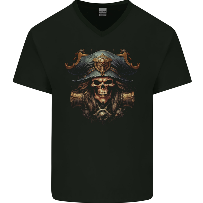 Pirate Skull 3 Mens V-Neck Cotton T-Shirt Black