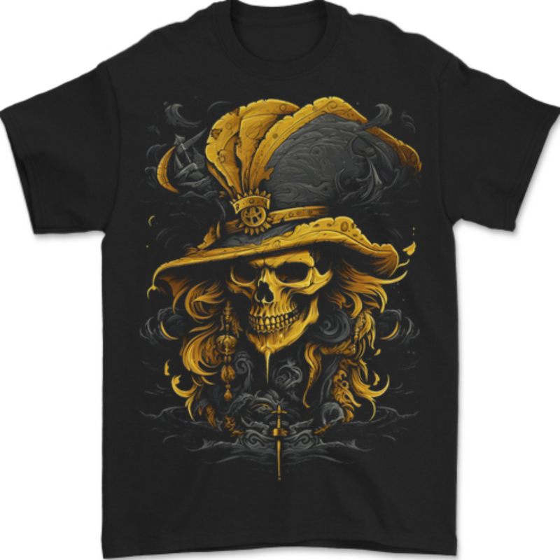 Pirate Skull 6 Mens T-Shirt 100% Cotton BLACK