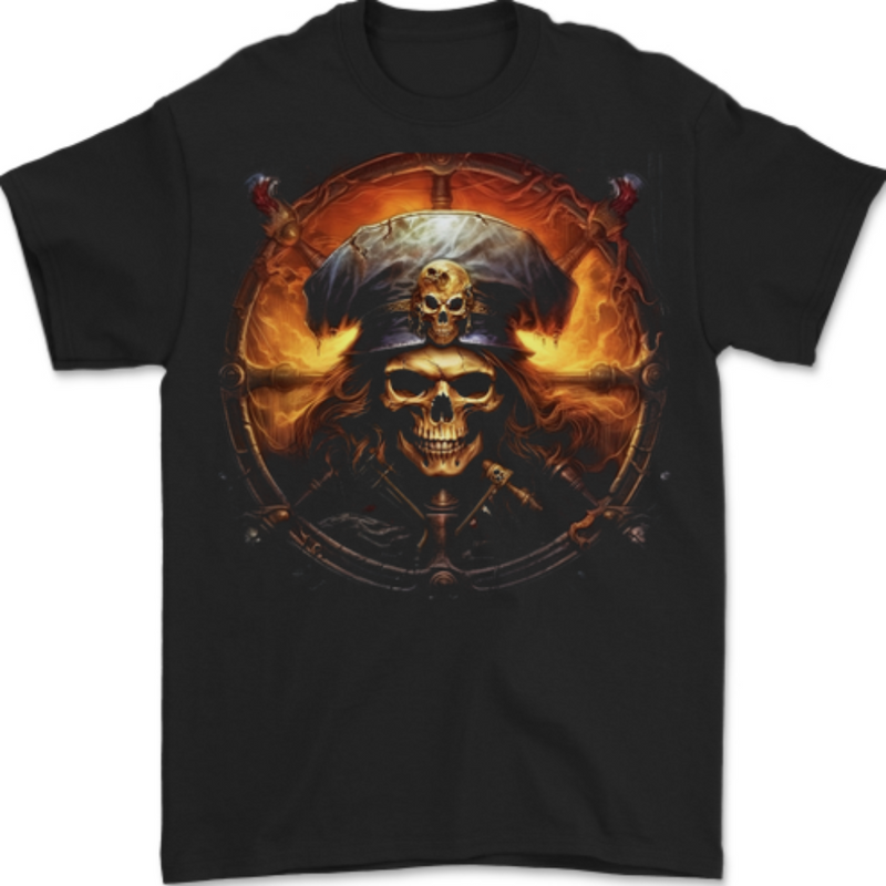 Pirate Skull 7 Mens T-Shirt 100% Cotton BLACK