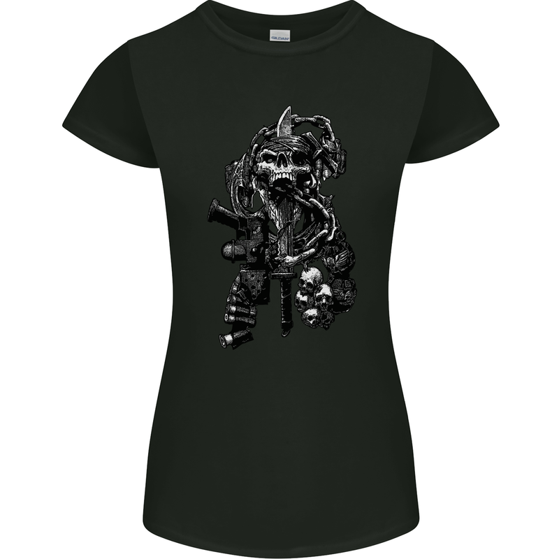 Pirate Skull Demonic Satanic Womens Petite Cut T-Shirt Black