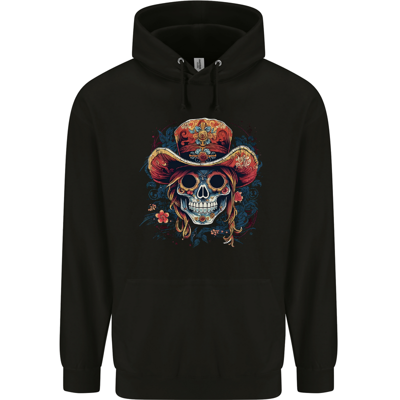 Pirate Sugar Skull Day of the Dead DOTD Childrens Kids Hoodie Black