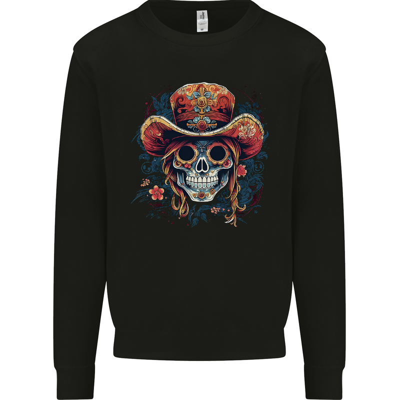 Pirate Sugar Skull Day of the Dead DOTD Kids Sweatshirt Jumper Black