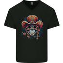 Pirate Sugar Skull Day of the Dead DOTD Mens V-Neck Cotton T-Shirt Black