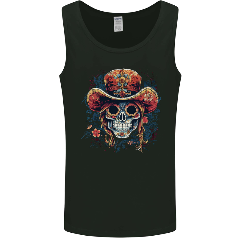 Pirate Sugar Skull Day of the Dead DOTD Mens Vest Tank Top Black