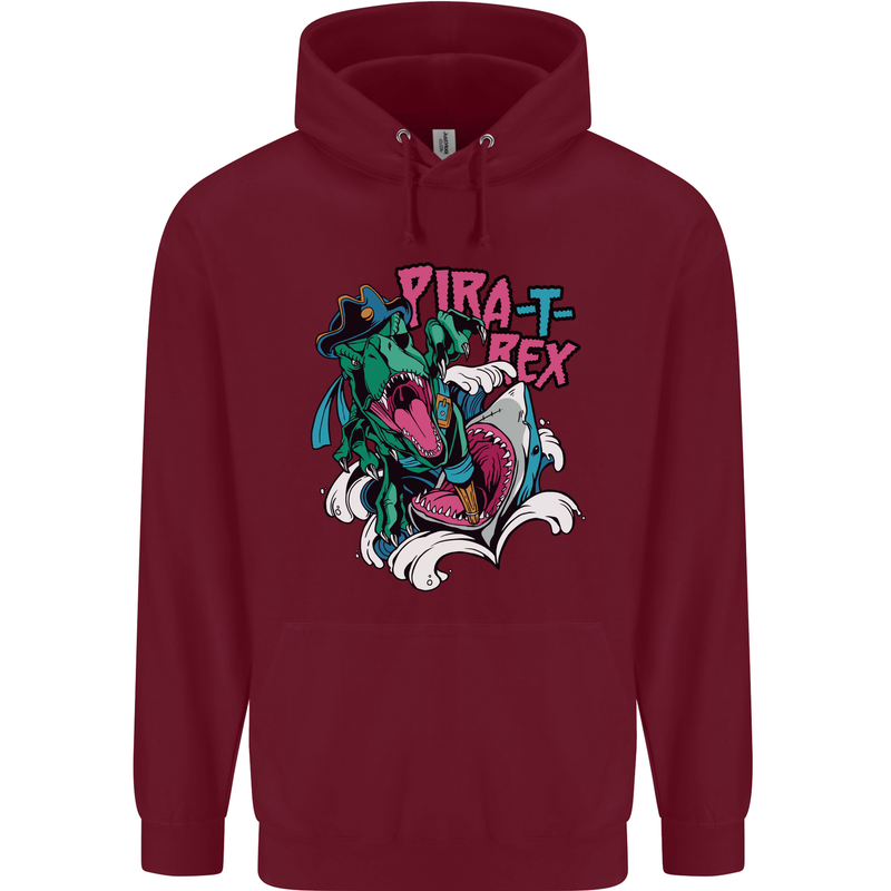 Pirate T-Rex Funny Dinosaur Mens 80% Cotton Hoodie Maroon