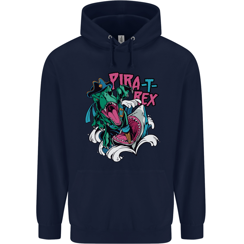 Pirate T-Rex Funny Dinosaur Mens 80% Cotton Hoodie Navy Blue