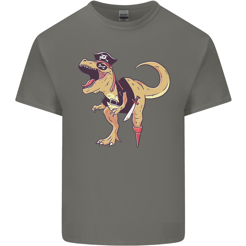 Pirate T-Rex Funny Dinosaur Mens Cotton T-Shirt Tee Top Charcoal