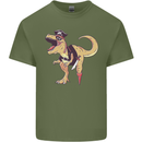 Pirate T-Rex Funny Dinosaur Mens Cotton T-Shirt Tee Top Military Green