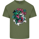 Pirate T-Rex Funny Dinosaur Mens Cotton T-Shirt Tee Top Military Green