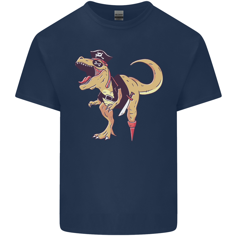 Pirate T-Rex Funny Dinosaur Mens Cotton T-Shirt Tee Top Navy Blue