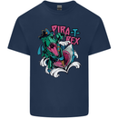Pirate T-Rex Funny Dinosaur Mens Cotton T-Shirt Tee Top Navy Blue