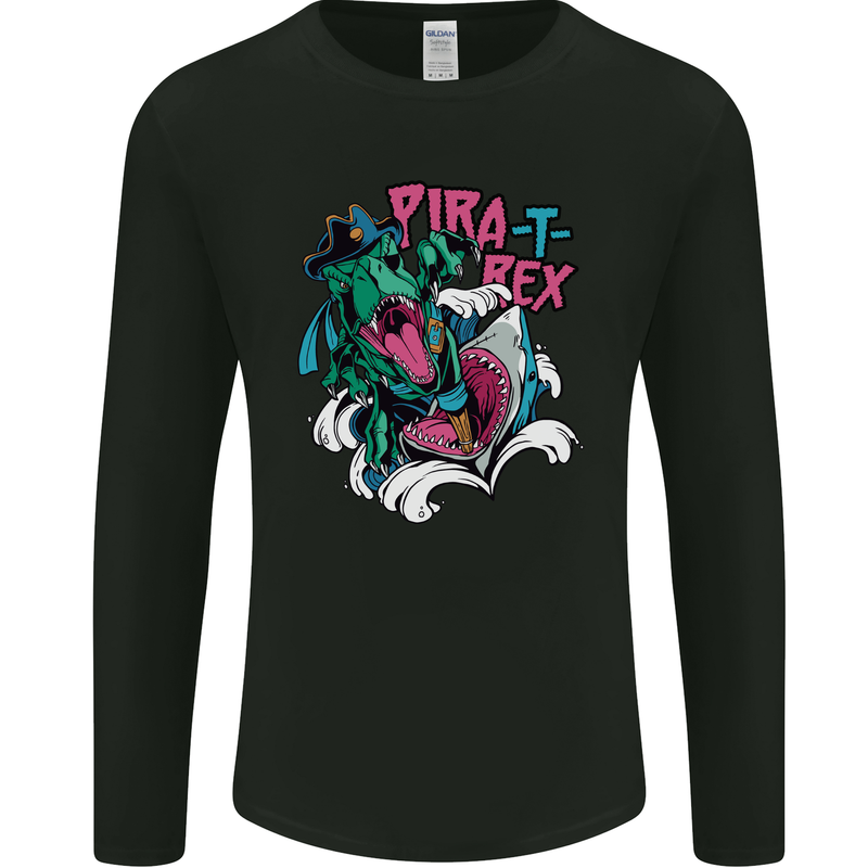 Pirate T-Rex Funny Dinosaur Mens Long Sleeve T-Shirt Black