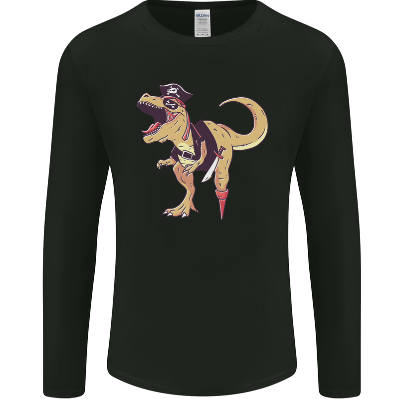 Pirate T-Rex Funny Dinosaur Mens Long Sleeve T-Shirt Black