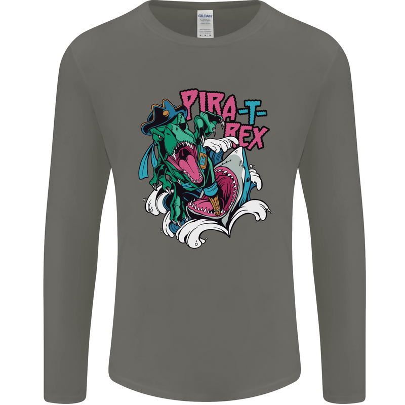 Pirate T-Rex Funny Dinosaur Mens Long Sleeve T-Shirt Charcoal