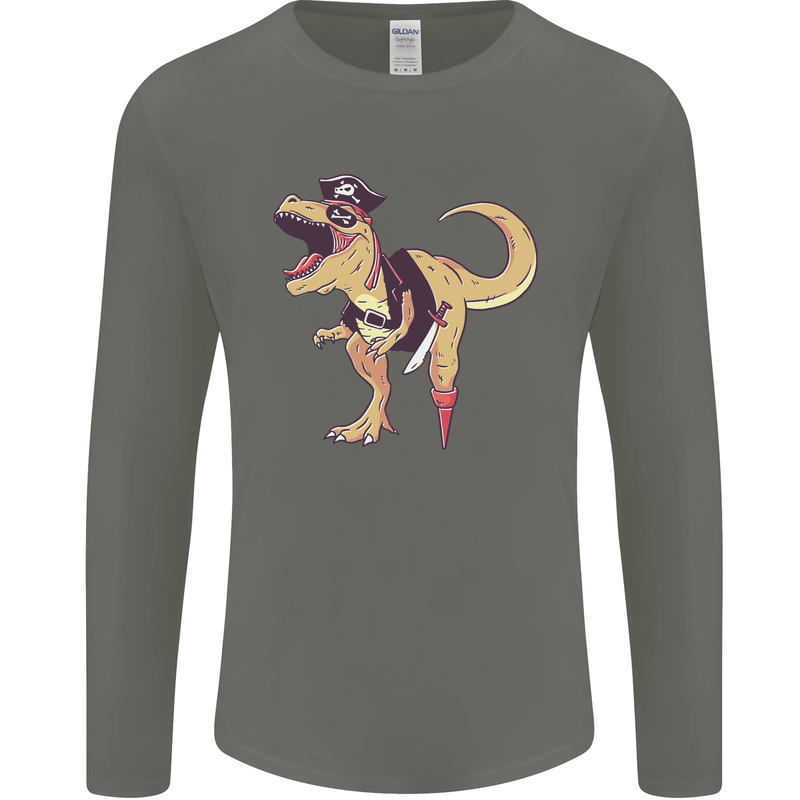 Pirate T-Rex Funny Dinosaur Mens Long Sleeve T-Shirt Charcoal
