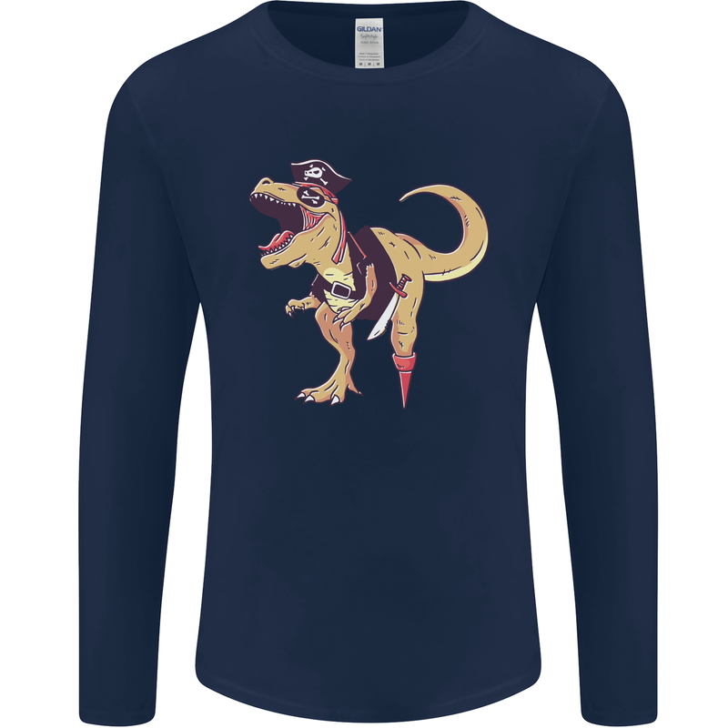 Pirate T-Rex Funny Dinosaur Mens Long Sleeve T-Shirt Navy Blue