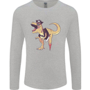 Pirate T-Rex Funny Dinosaur Mens Long Sleeve T-Shirt Sports Grey