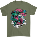 Pirate T-Rex Funny Dinosaur Mens T-Shirt 100% Cotton Military Green