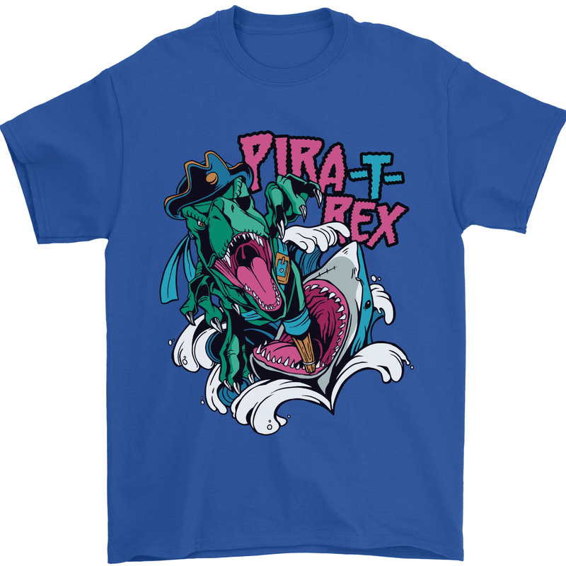 Pirate T-Rex Funny Dinosaur Mens T-Shirt 100% Cotton Royal Blue