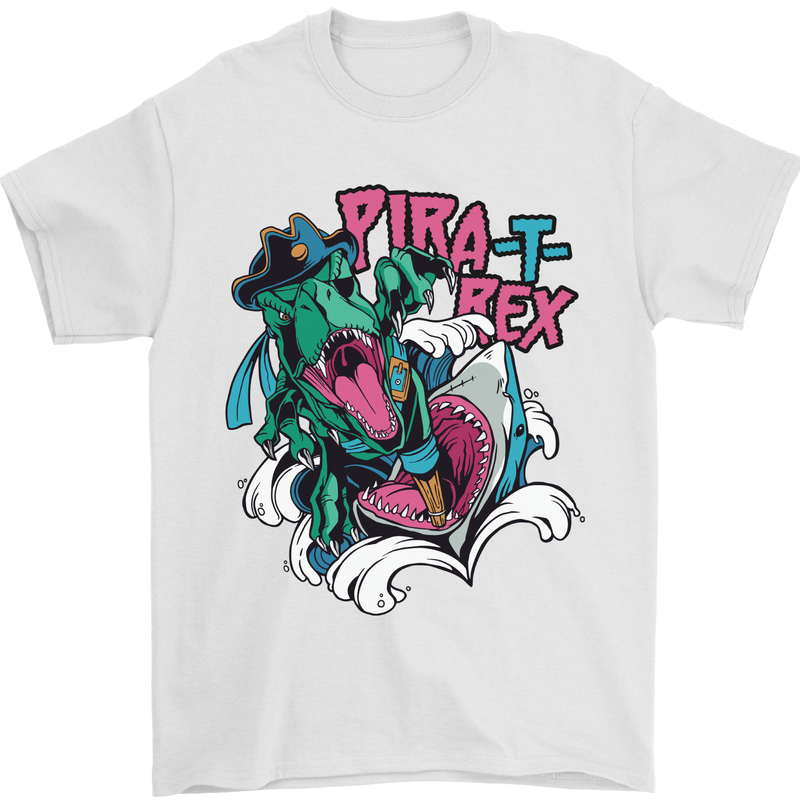 Pirate T-Rex Funny Dinosaur Mens T-Shirt 100% Cotton White