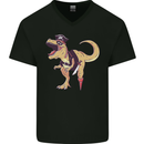 Pirate T-Rex Funny Dinosaur Mens V-Neck Cotton T-Shirt Black