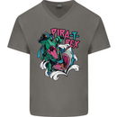 Pirate T-Rex Funny Dinosaur Mens V-Neck Cotton T-Shirt Charcoal