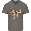 Pirate T-Rex Funny Dinosaur Mens V-Neck Cotton T-Shirt Charcoal