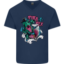 Pirate T-Rex Funny Dinosaur Mens V-Neck Cotton T-Shirt Navy Blue