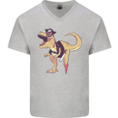 Pirate T-Rex Funny Dinosaur Mens V-Neck Cotton T-Shirt Sports Grey