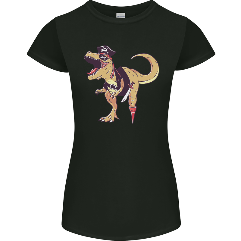 Pirate T-Rex Funny Dinosaur Womens Petite Cut T-Shirt Black