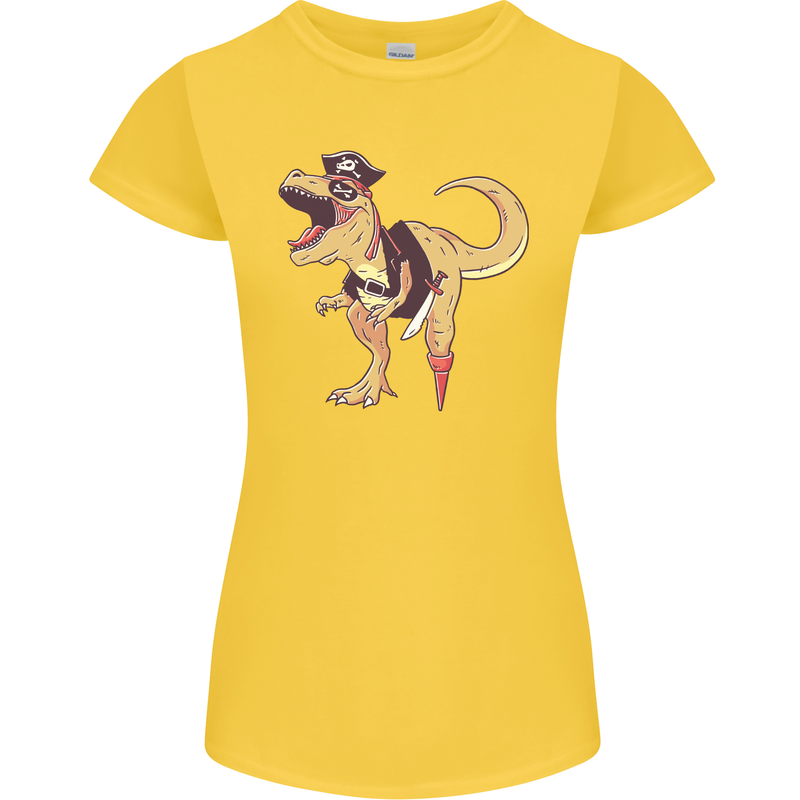 Pirate T-Rex Funny Dinosaur Womens Petite Cut T-Shirt Yellow