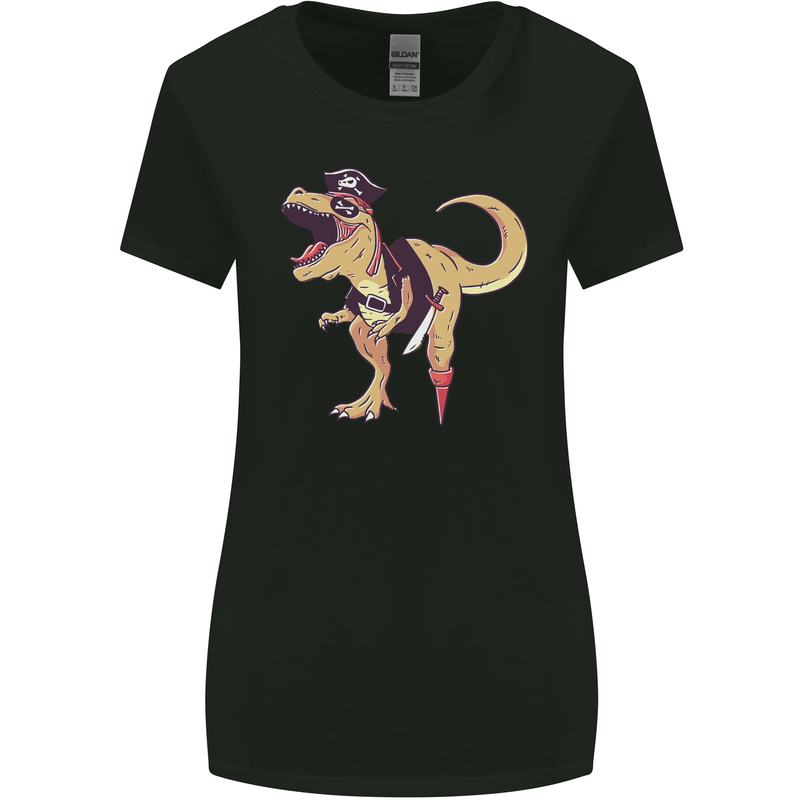 Pirate T-Rex Funny Dinosaur Womens Wider Cut T-Shirt Black