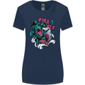 Pirate T-Rex Funny Dinosaur Womens Wider Cut T-Shirt Navy Blue
