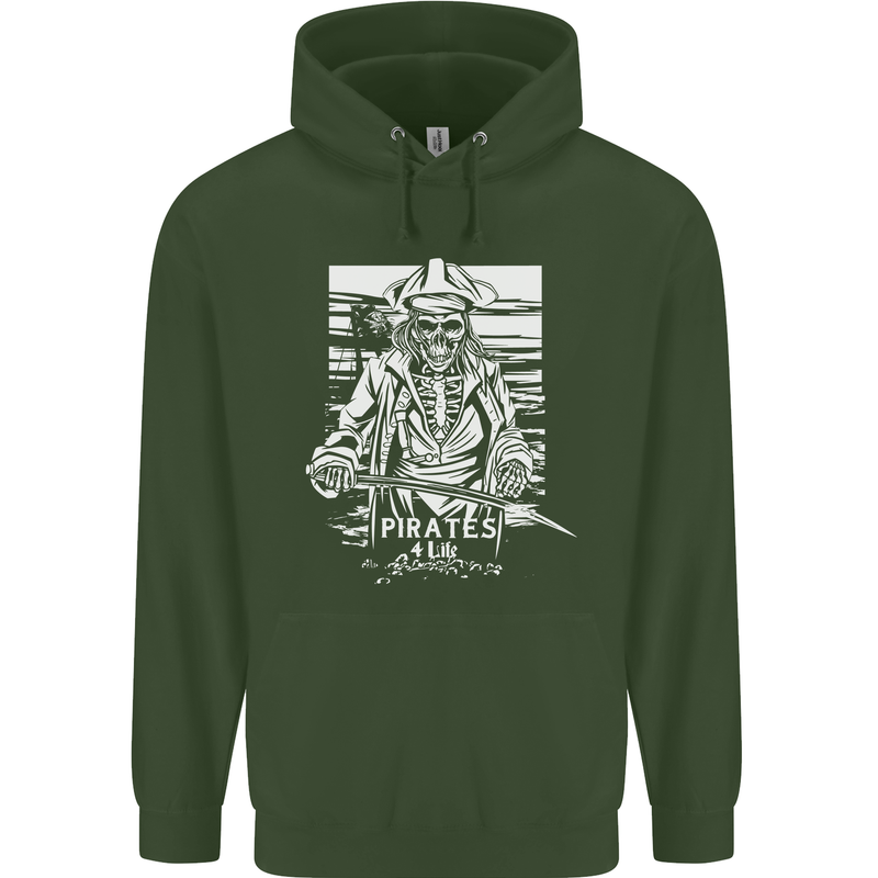 Pirates For Life Sailor Sailing Childrens Kids Hoodie Forest Green