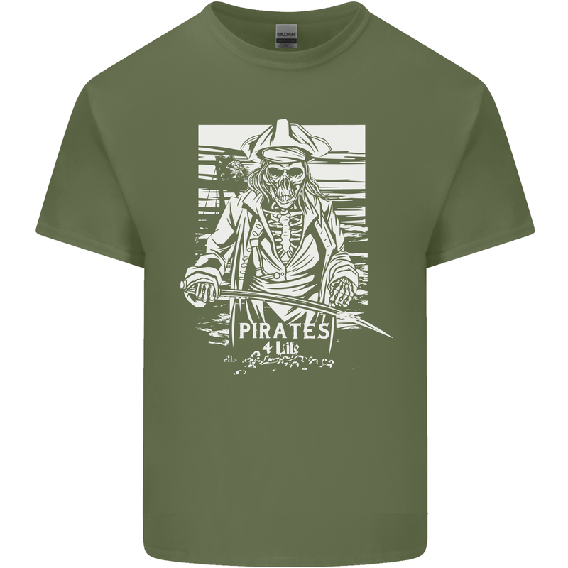 Pirates For Life Sailor Sailing Mens Cotton T-Shirt Tee Top Military Green