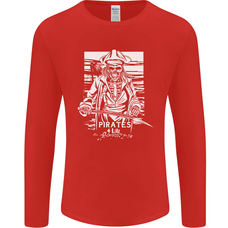 Pirates For Life Sailor Sailing Mens Long Sleeve T-Shirt Red