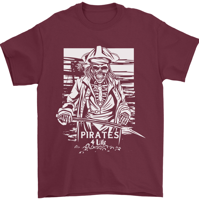 Pirates For Life Sailor Sailing Mens T-Shirt 100% Cotton Maroon