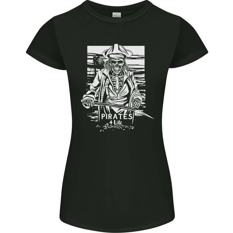 Pirates For Life Sailor Sailing Womens Petite Cut T-Shirt Black