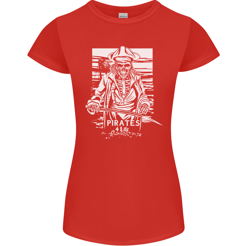 Pirates For Life Sailor Sailing Womens Petite Cut T-Shirt Red