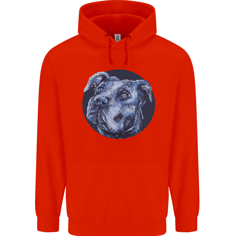 Pitbull Dog Portrait Mens 80% Cotton Hoodie Bright Red