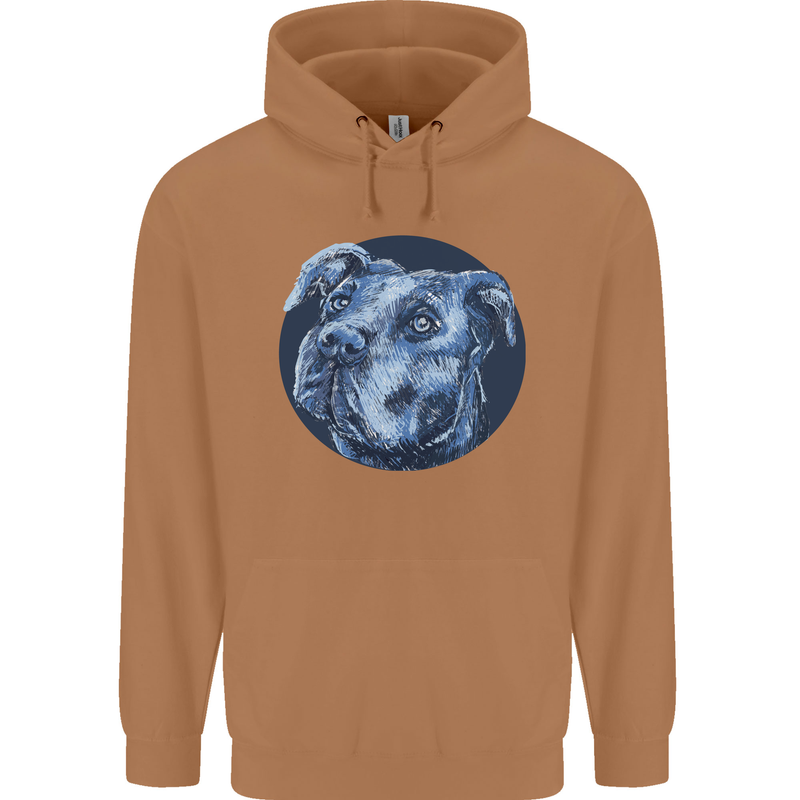 Pitbull Dog Portrait Mens 80% Cotton Hoodie Caramel Latte
