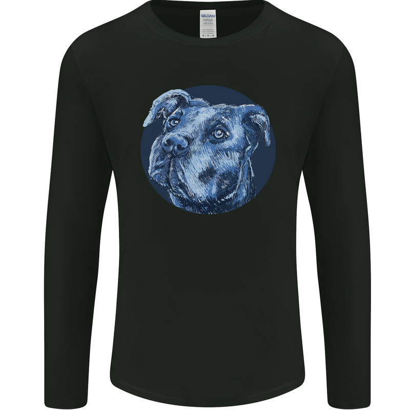 Pitbull Dog Portrait Mens Long Sleeve T-Shirt Black