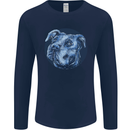 Pitbull Dog Portrait Mens Long Sleeve T-Shirt Navy Blue