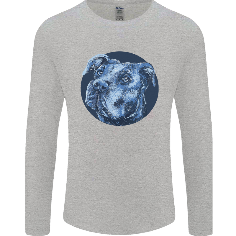 Pitbull Dog Portrait Mens Long Sleeve T-Shirt Sports Grey