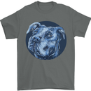Pitbull Dog Portrait Mens T-Shirt 100% Cotton Charcoal
