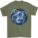 Pitbull Dog Portrait Mens T-Shirt 100% Cotton Military Green