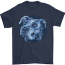 Pitbull Dog Portrait Mens T-Shirt 100% Cotton Navy Blue