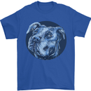 Pitbull Dog Portrait Mens T-Shirt 100% Cotton Royal Blue