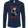 Pitbull Warrior Dog Mens Long Sleeve T-Shirt Navy Blue