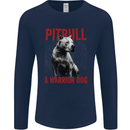 Pitbull Warrior Dog Mens Long Sleeve T-Shirt Navy Blue
